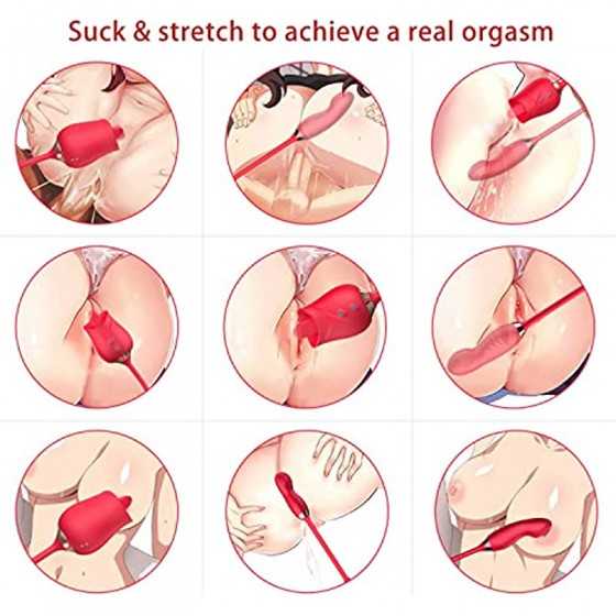 PowerRider Clitoral Stimulator Rose Toy for Woman Dildo Vibrator Rose Sex Stimulator for Women with 4*10 Modes, 4 in 1 Tongue Li