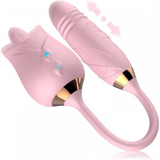 Rose Toy Vibrator for Woman - 3 in 1 Rose Sex Stimulator Clitoral Tongue Licking Thrusting G Spot Dildo Vibrator with 9 Modes, R