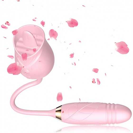 Rose Toy Vibrator for Woman - 3 in 1 Rose Sex Stimulator Clitoral Tongue Licking Thrusting G Spot Dildo Vibrator with 9 Modes, R