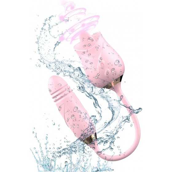 Rose Toy Vibrator for Woman - 3 in 1 Rose Sex Stimulator Clitoral Tongue Licking Thrusting G Spot Dildo Vibrator with 9 Modes, R