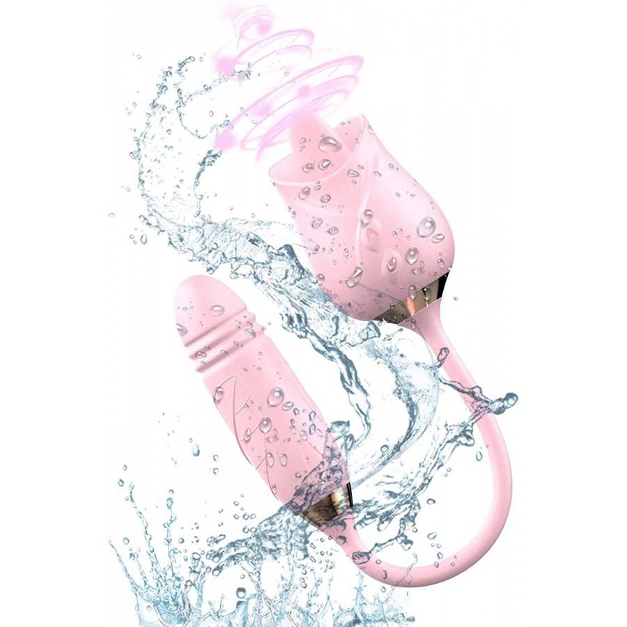 Rose Toy Vibrator for Woman - 3 in 1 Rose Sex Stimulator Clitoral Tongue Licking Thrusting G Spot Dildo Vibrator with 9 Modes, R