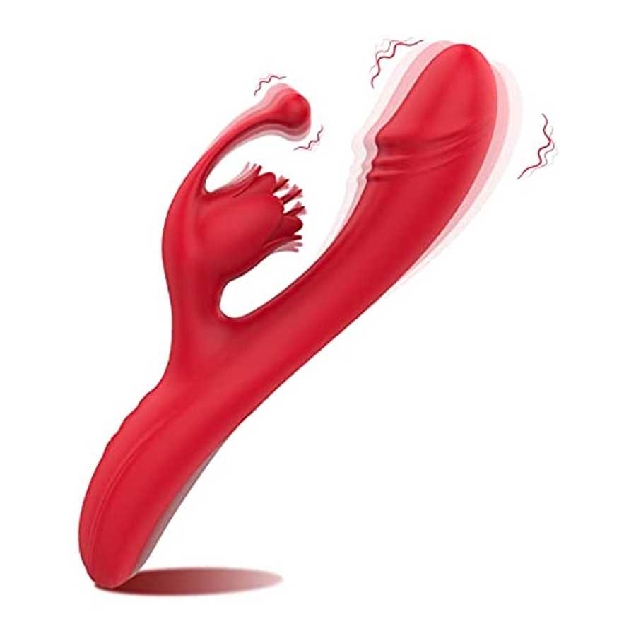 Rabbit Vibrator Clitoral Dildo with Heating, PUWCBZE Rose Toy G-Spot & Clitoris Stimulator, 10 Vibration Modes & Flapping Sex To
