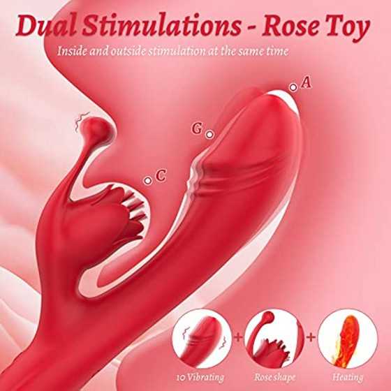 Rabbit Vibrator Clitoral Dildo with Heating, PUWCBZE Rose Toy G-Spot & Clitoris Stimulator, 10 Vibration Modes & Flapping Sex To