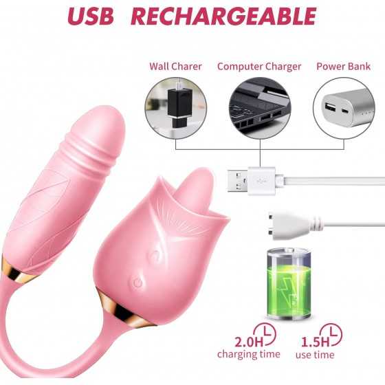 The Rose Toy for Women - Rose Clitorial Sucking Toy with 10 Intense Suction - Rose Sex Toy with Tongue and Suck - Rechargeable C