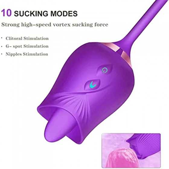 Rose Toy Vibrator for Women Tongue Licking Mini Clitoral Vibrator Stimulator with 10 Vibrating for Clitoris & Nipple Stimulation