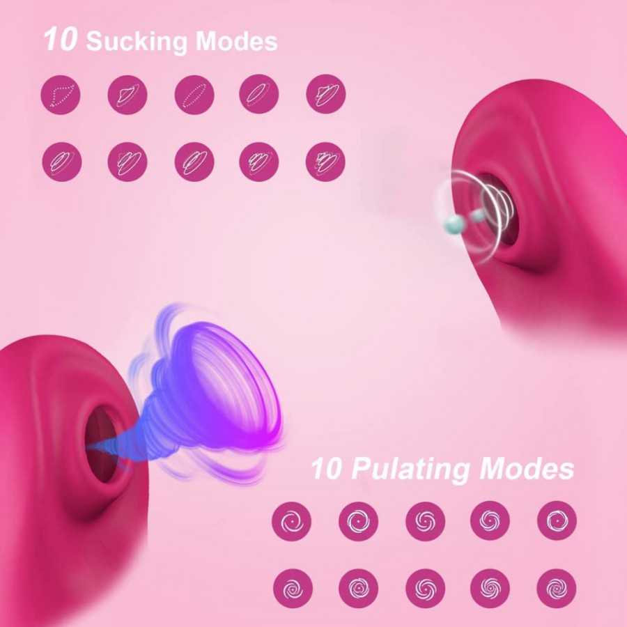 3 in 1 Clitoris Sucker Dildo Vibrator for Female G Spot Tongue Licking Clit Vacuum Stimulator Adults Sex Toys for Womans (Rose R
