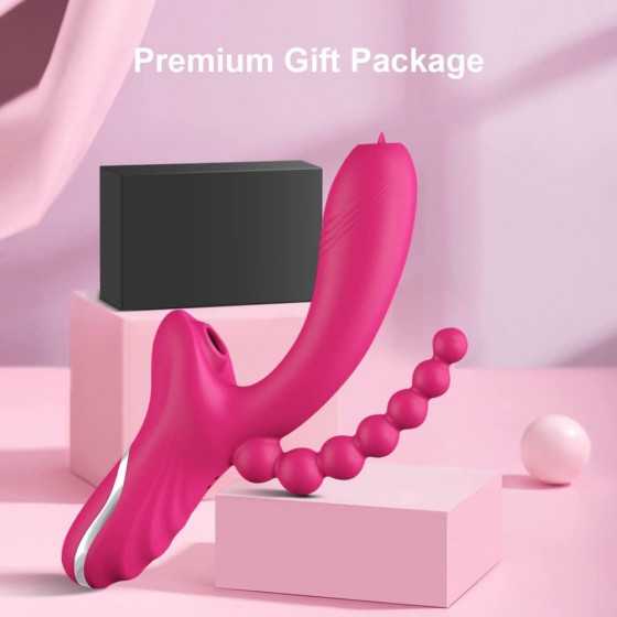 3 in 1 Clitoris Sucker Dildo Vibrator for Female G Spot Tongue Licking Clit Vacuum Stimulator Adults Sex Toys for Womans (Rose R