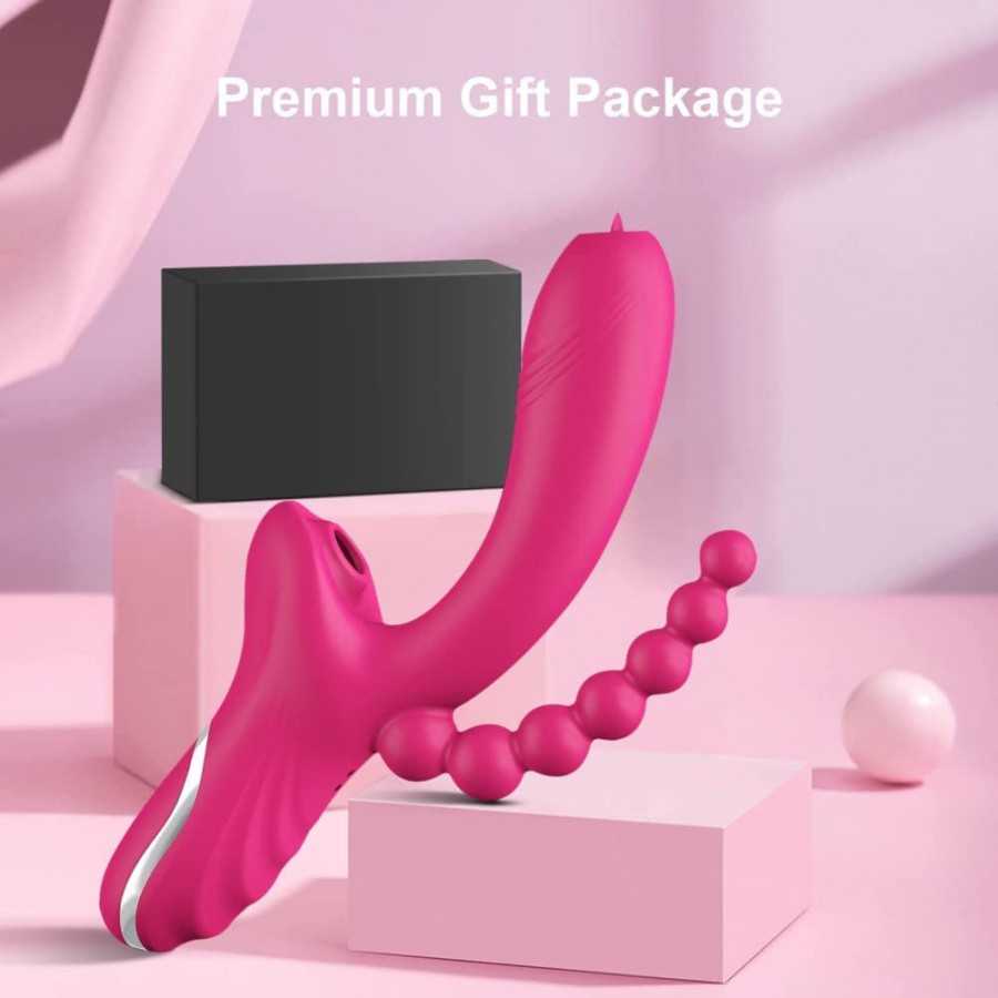 3 in 1 Clitoris Sucker Dildo Vibrator for Female G Spot Tongue Licking Clit Vacuum Stimulator Adults Sex Toys for Womans (Rose R