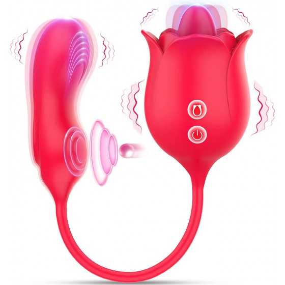 Rose Toy Vibrator for Woman, Nipple Clitoral Stimulator Dildo with 10 Tongue Licking & Tapping Modes, Clitoris G Spot Vibrator P