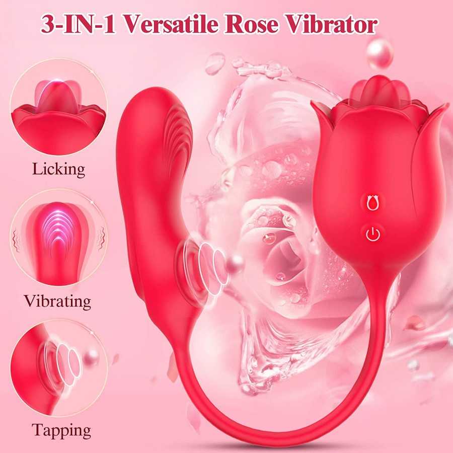 Rose Toy Vibrator for Woman, Nipple Clitoral Stimulator Dildo with 10 Tongue Licking & Tapping Modes, Clitoris G Spot Vibrator P