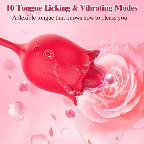 Rose Toy Vibrator for Woman, Nipple Clitoral Stimulator Dildo with 10 Tongue Licking & Tapping Modes, Clitoris G Spot Vibrator P