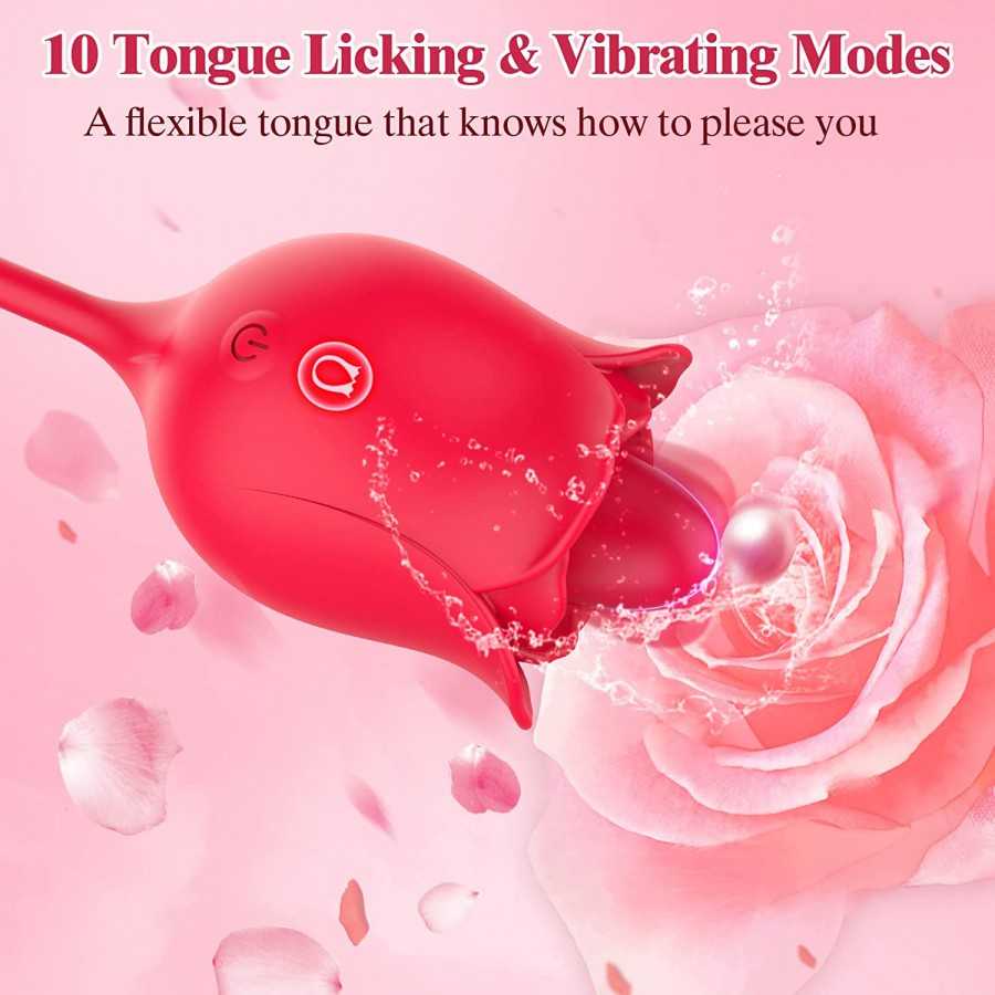 Rose Toy Vibrator for Woman, Nipple Clitoral Stimulator Dildo with 10 Tongue Licking & Tapping Modes, Clitoris G Spot Vibrator P