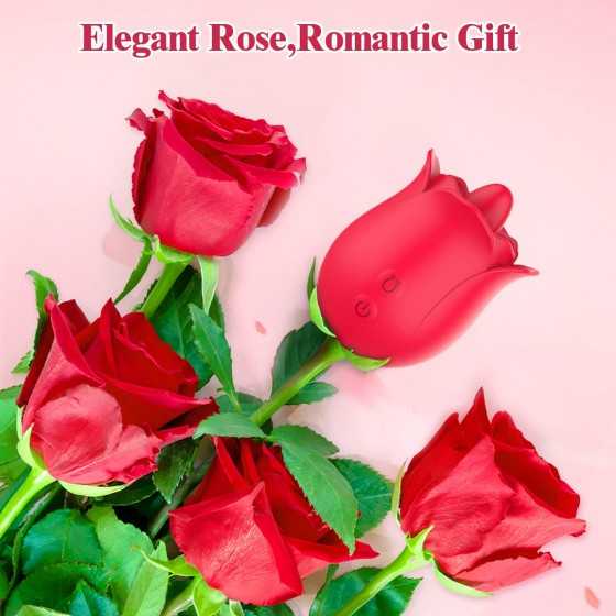 Rose Toy Vibrator for Woman, Nipple Clitoral Stimulator Dildo with 10 Tongue Licking & Tapping Modes, Clitoris G Spot Vibrator P