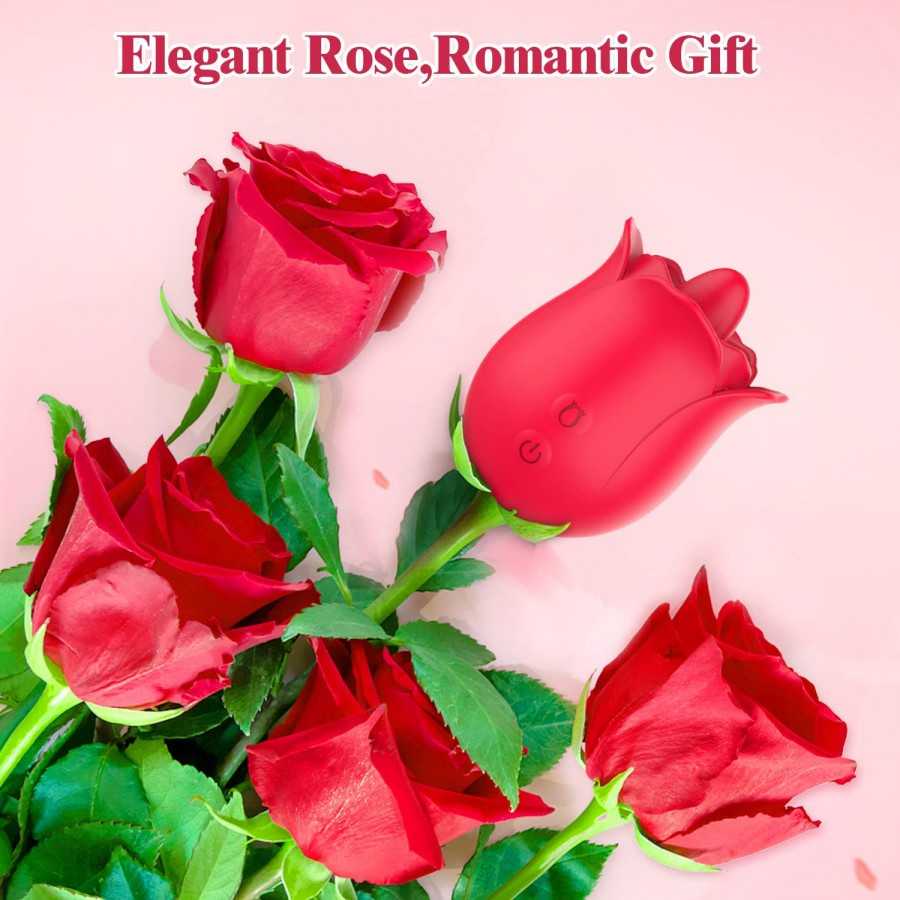 Rose Toy Vibrator for Woman, Nipple Clitoral Stimulator Dildo with 10 Tongue Licking & Tapping Modes, Clitoris G Spot Vibrator P