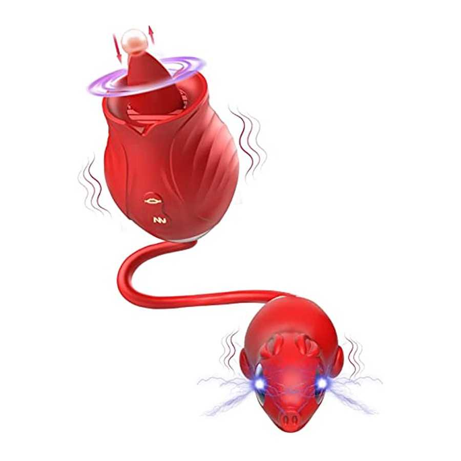 Electric Shock Rose Toy Vibrator, Clitoral Stimulator for Women with 10 Electric Shock 10 Tongue Licking and 10 Vibration Modes,