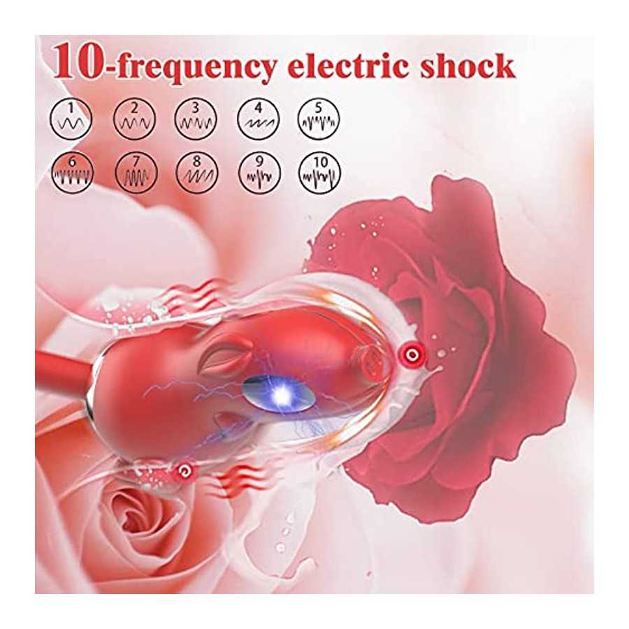 Electric Shock Rose Toy Vibrator, Clitoral Stimulator for Women with 10 Electric Shock 10 Tongue Licking and 10 Vibration Modes,