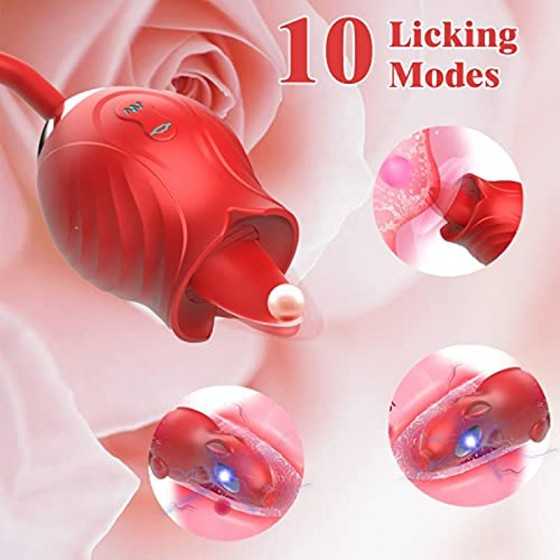 Electric Shock Rose Toy Vibrator, Clitoral Stimulator for Women with 10 Electric Shock 10 Tongue Licking and 10 Vibration Modes,