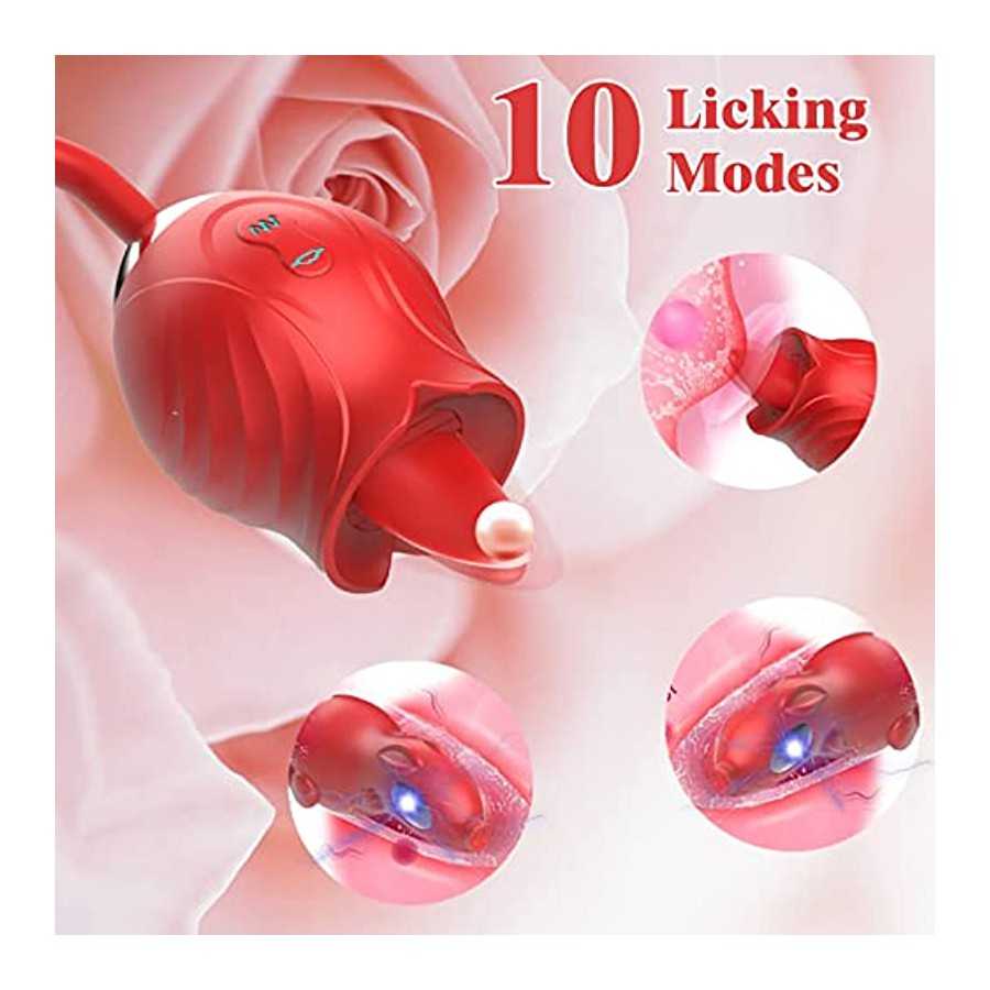 Electric Shock Rose Toy Vibrator, Clitoral Stimulator for Women with 10 Electric Shock 10 Tongue Licking and 10 Vibration Modes,