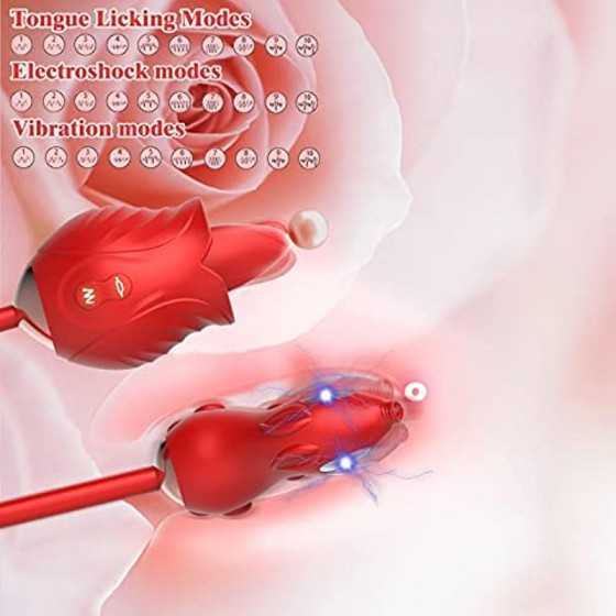 Electric Shock Rose Toy Vibrator, Clitoral Stimulator for Women with 10 Electric Shock 10 Tongue Licking and 10 Vibration Modes,