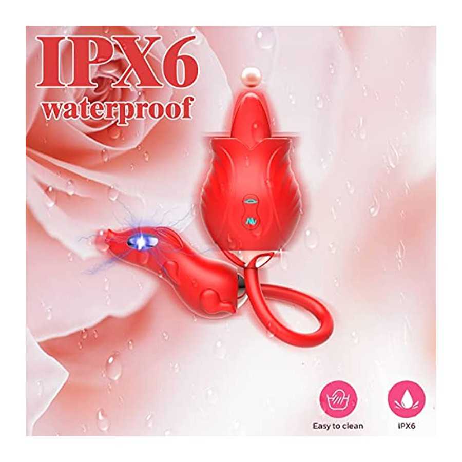 Electric Shock Rose Toy Vibrator, Clitoral Stimulator for Women with 10 Electric Shock 10 Tongue Licking and 10 Vibration Modes,