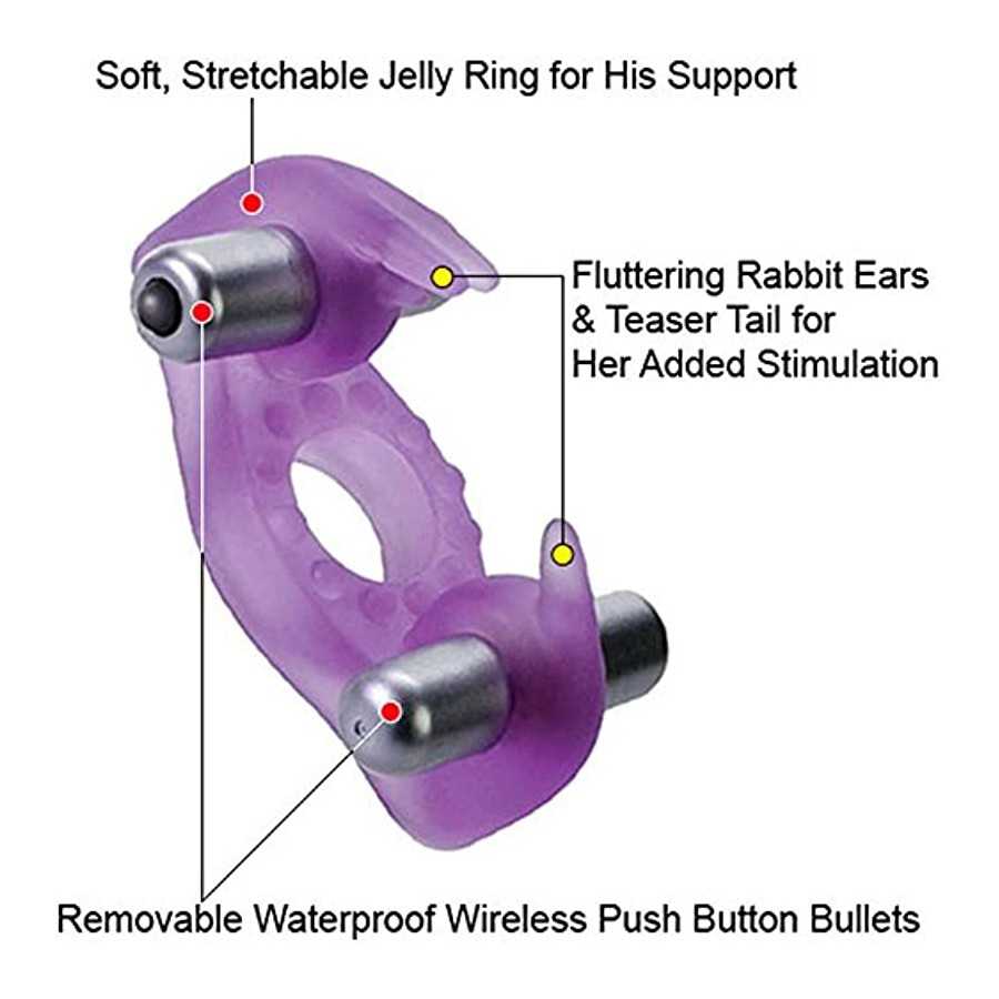 CalExotics Wireless Rockin’ Rabbit - Double Vibrating Bullet - Waterproof Pleasure Ring - Silicone Sex Toy For Couples - Clitora