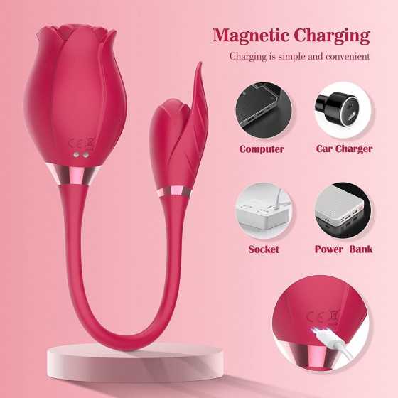 Clitoral G-spot Rose Vibrator Toy with Vibrating, Rose Toy for Women Vaginal Anal Stimulator Breast Nipple Egg Massager with 10 