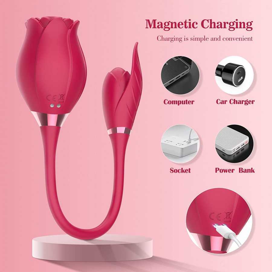 Clitoral G-spot Rose Vibrator Toy with Vibrating, Rose Toy for Women Vaginal Anal Stimulator Breast Nipple Egg Massager with 10 