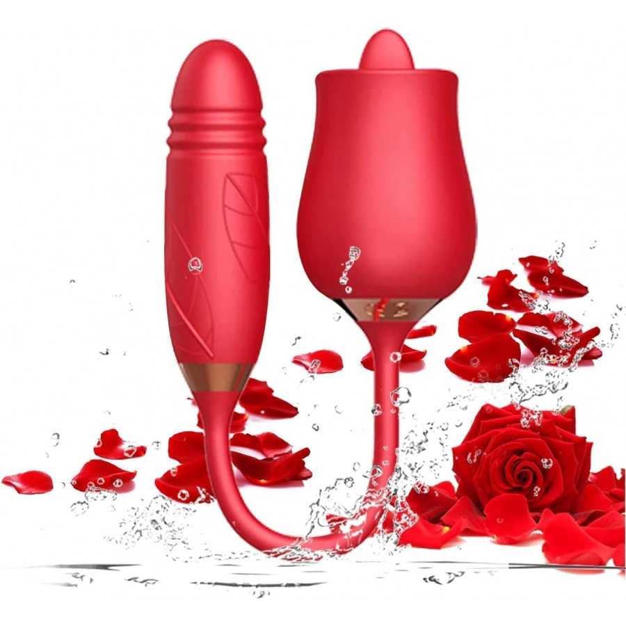 Rose Sex Toy for Women -Rose Sex Toy with Tongue Licking Vibrator for Women Rose Nipple Stimulation, Rechargeable Vibrating Mach
