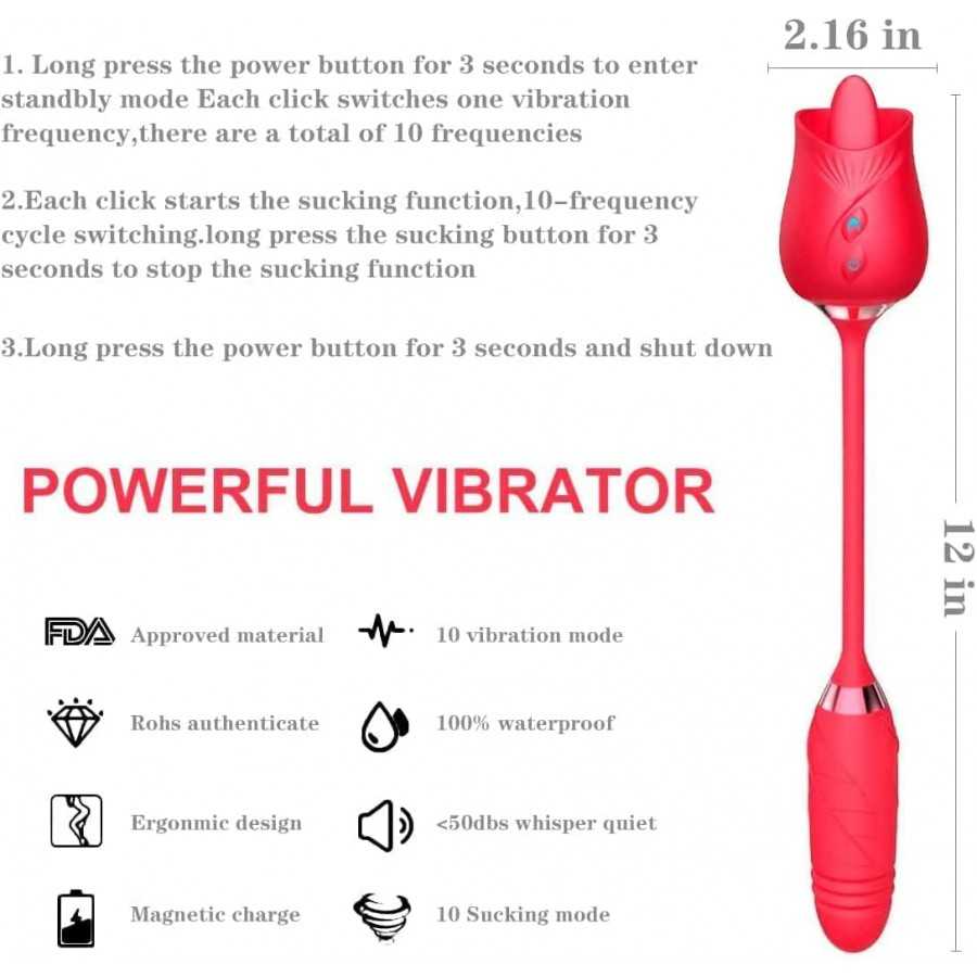 Rose Sex Toy for Women -Rose Sex Toy with Tongue Licking Vibrator for Women Rose Nipple Stimulation, Rechargeable Vibrating Mach