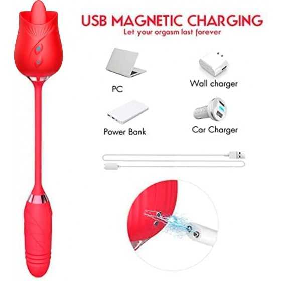 Rose Sex Toy for Women -Rose Sex Toy with Tongue Licking Vibrator for Women Rose Nipple Stimulation, Rechargeable Vibrating Mach