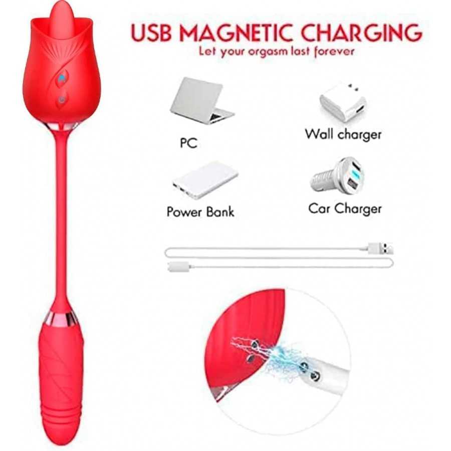 Rose Sex Toy for Women -Rose Sex Toy with Tongue Licking Vibrator for Women Rose Nipple Stimulation, Rechargeable Vibrating Mach