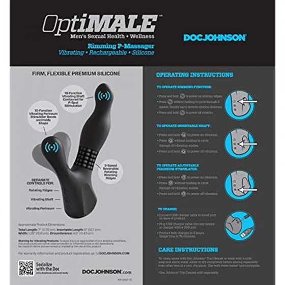 Rechargeable Silicone Prostate Massager - Perineum & Shaft Feature 10 Vibration Functions, Spinning Beads Provide Rimming Sensat