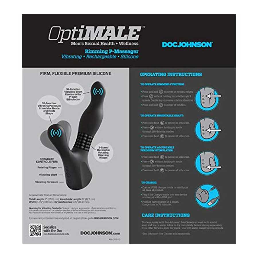 Rechargeable Silicone Prostate Massager - Perineum & Shaft Feature 10 Vibration Functions, Spinning Beads Provide Rimming Sensat