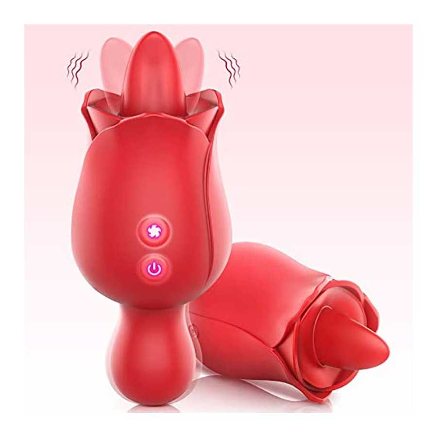 Rose Toy for Woman, FOBONO 2 in 1 Adjustable Adult Toy Vibrators with 10 Tongue Licking & Vibrating Modes, Sexual Pleasure Tools