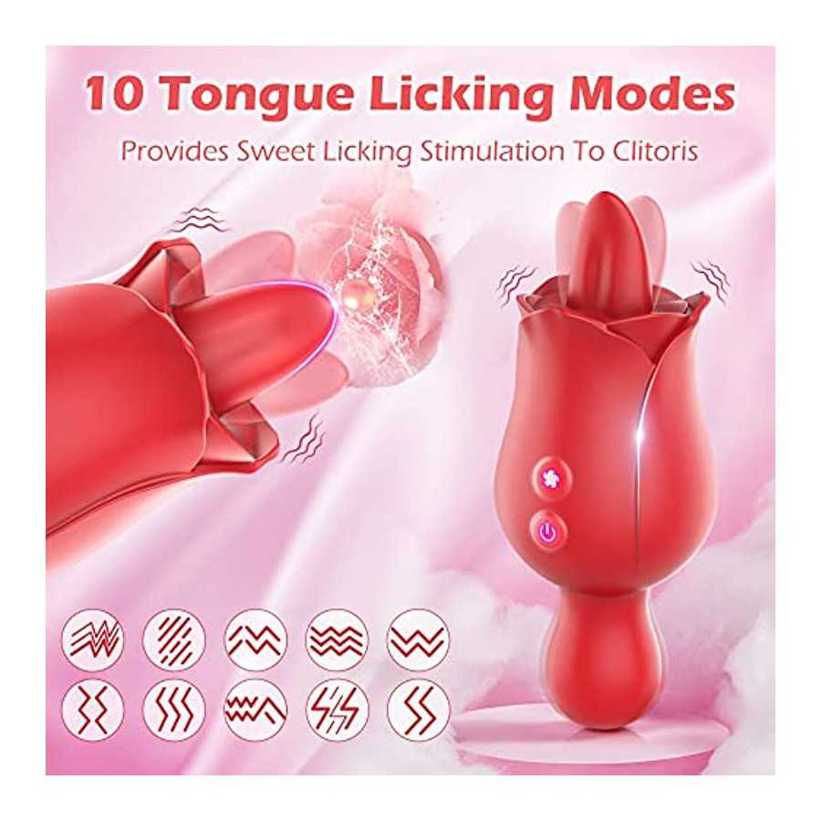 Rose Toy for Woman, FOBONO 2 in 1 Adjustable Adult Toy Vibrators with 10 Tongue Licking & Vibrating Modes, Sexual Pleasure Tools