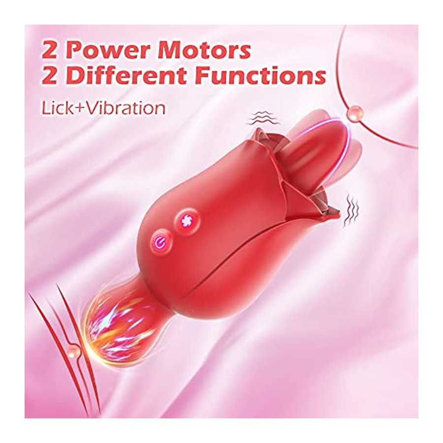 Rose Toy for Woman, FOBONO 2 in 1 Adjustable Adult Toy Vibrators with 10 Tongue Licking & Vibrating Modes, Sexual Pleasure Tools