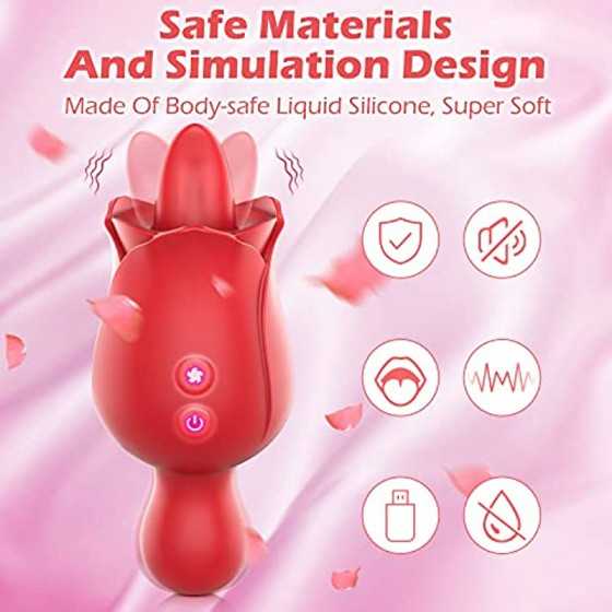 Rose Toy for Woman, FOBONO 2 in 1 Adjustable Adult Toy Vibrators with 10 Tongue Licking & Vibrating Modes, Sexual Pleasure Tools