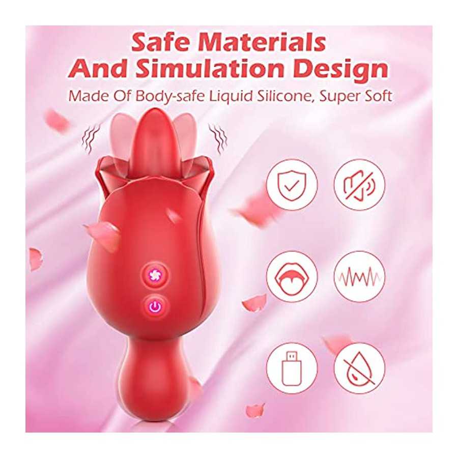 Rose Toy for Woman, FOBONO 2 in 1 Adjustable Adult Toy Vibrators with 10 Tongue Licking & Vibrating Modes, Sexual Pleasure Tools