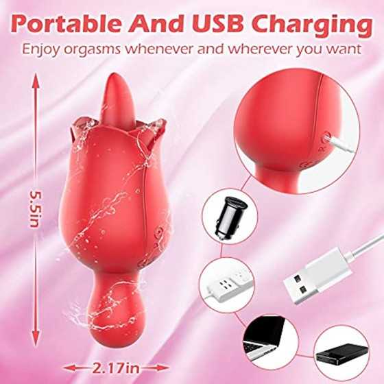 Rose Toy for Woman, FOBONO 2 in 1 Adjustable Adult Toy Vibrators with 10 Tongue Licking & Vibrating Modes, Sexual Pleasure Tools