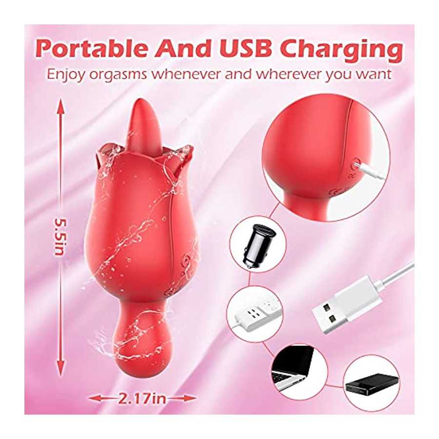 Rose Toy for Woman, FOBONO 2 in 1 Adjustable Adult Toy Vibrators with 10 Tongue Licking & Vibrating Modes, Sexual Pleasure Tools