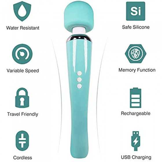 Cordless Wand Massager - Therapeutic Personal Massager - 8 Speeds 20 Vibrating Patterns - USB Rechargeable - Handheld Cordless a