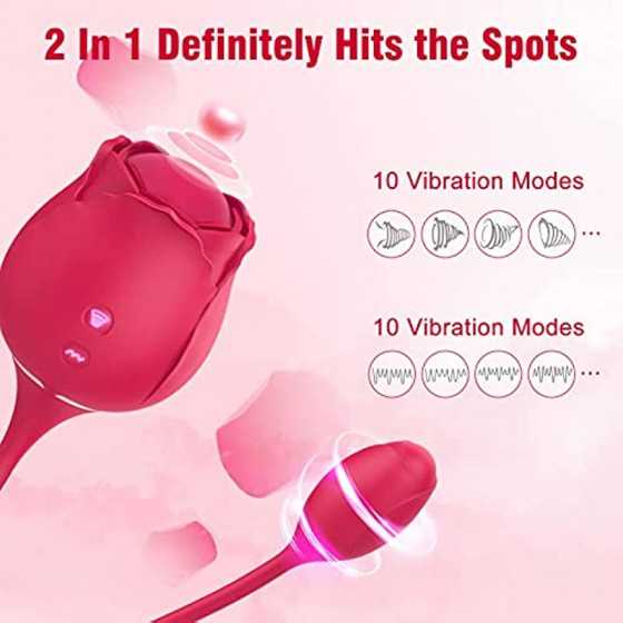 Rose Vibrator Toy for Women, Rose Clitoral Toy G-spot Vibrator Toy, 2 in 1 Clitoral Stimulator with 10 Modes Sex Toy, Nipple Sti