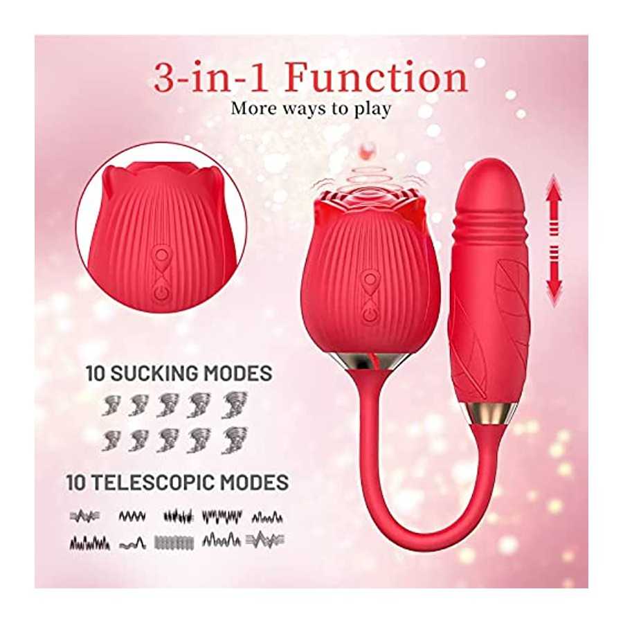 Rose Toy Vibrator for Woman,Clitoral Stimulator Licking Thrusting G Spot Dildo Vibrator with 10 Modes,Rose Adult Sex Toys Games,