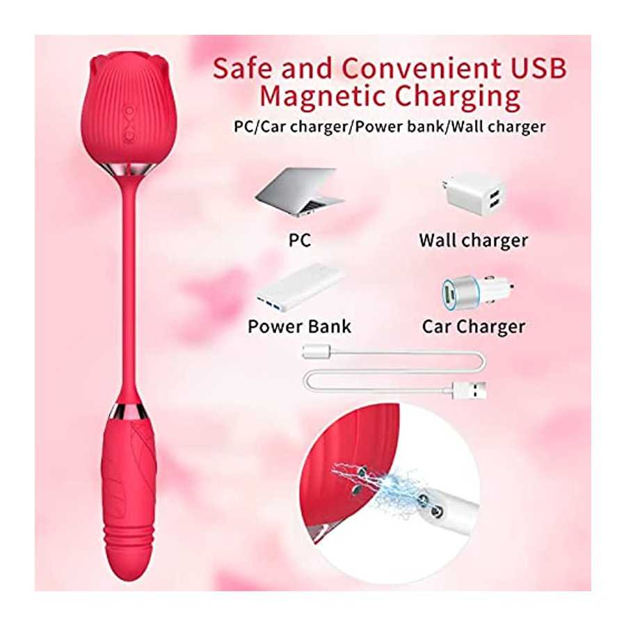 Rose Toy Vibrator for Woman,Clitoral Stimulator Licking Thrusting G Spot Dildo Vibrator with 10 Modes,Rose Adult Sex Toys Games,