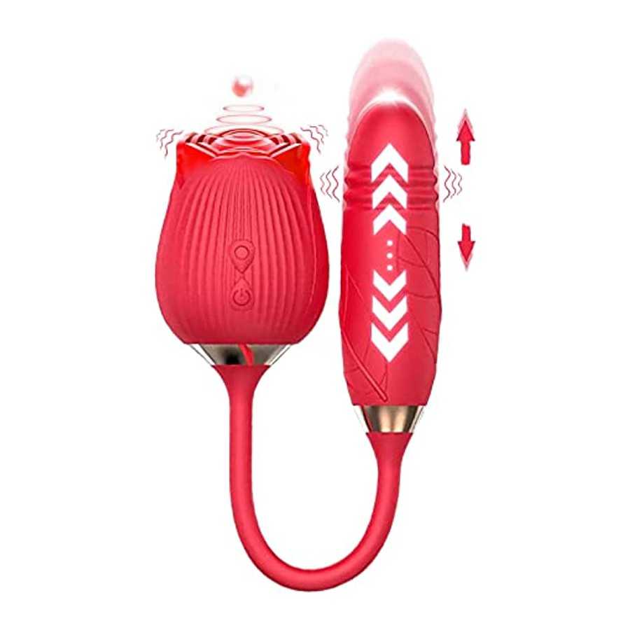 Rose Toy Vibrator for Woman,Clitoral Stimulator Licking Thrusting G Spot Dildo Vibrator with 10 Modes,Rose Adult Sex Toys Games,