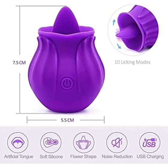 Rose Tongue Licker Rose Shape Rechargeable Female Adult Toy, Power Tongue Aspirator & Tongue Licker 10 Mode Suction Cup G Suck T