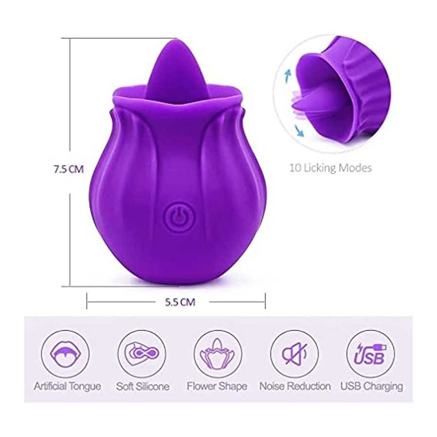 Rose Tongue Licker Rose Shape Rechargeable Female Adult Toy, Power Tongue Aspirator & Tongue Licker 10 Mode Suction Cup G Suck T