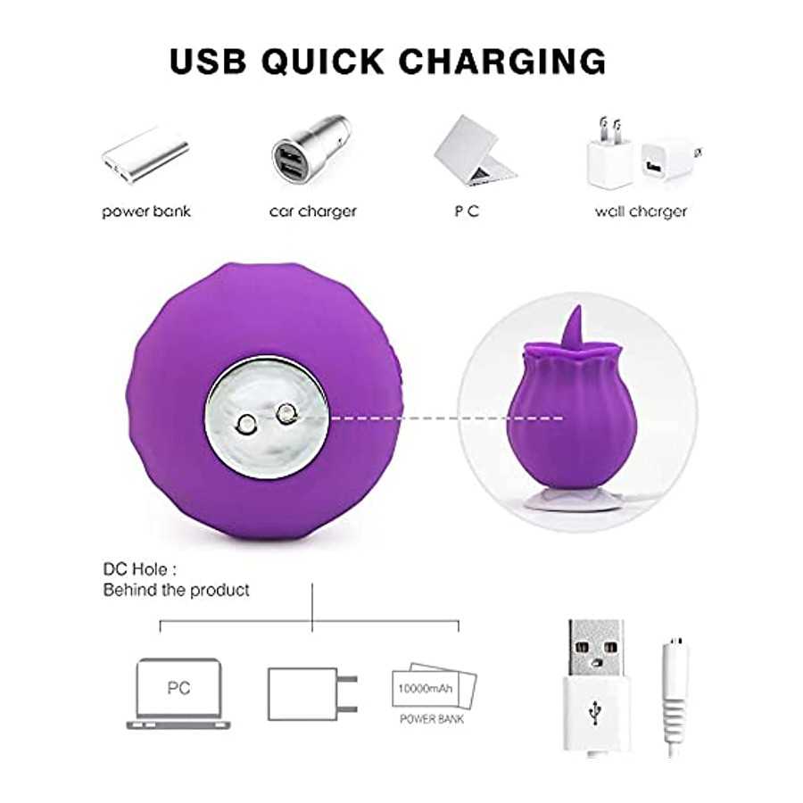 Rose Tongue Licker Rose Shape Rechargeable Female Adult Toy, Power Tongue Aspirator & Tongue Licker 10 Mode Suction Cup G Suck T