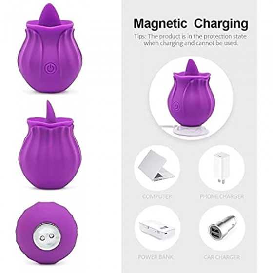 Rose Tongue Licker Rose Shape Rechargeable Female Adult Toy, Power Tongue Aspirator & Tongue Licker 10 Mode Suction Cup G Suck T