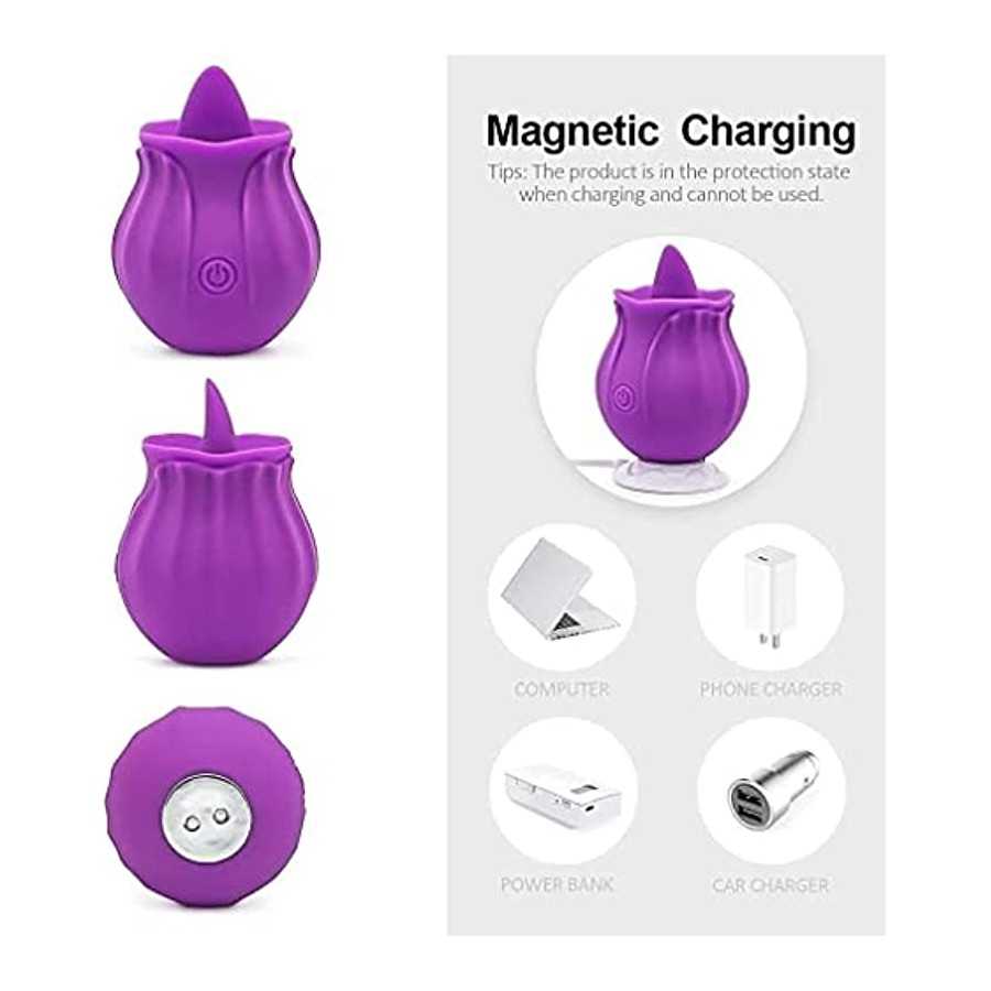 Rose Tongue Licker Rose Shape Rechargeable Female Adult Toy, Power Tongue Aspirator & Tongue Licker 10 Mode Suction Cup G Suck T